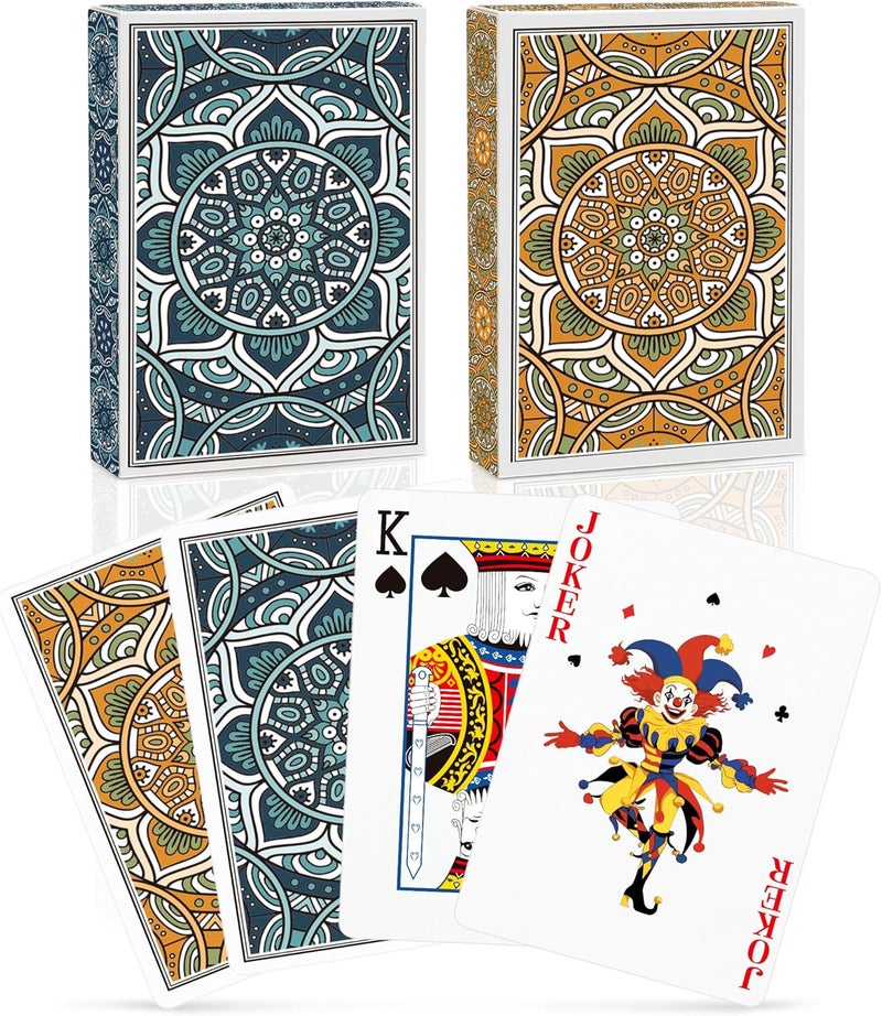 Metsyth Playing Cards 2 Pack, Deck of Cards, Standard Poker Card Set for Adults,Easy Shuffle Unique Design Fun Card Games for Blackjack,Pinochle,Go Fish (Green/Orange) - Image 1